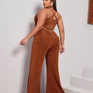 SHEIN SXY Plus Crisscross Cami Top And Wide Leg Pants Set